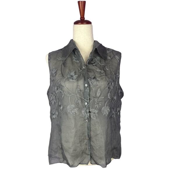 Annie Alexander silk embroidered button down sleeveless top size XL - Picture 1 of 7